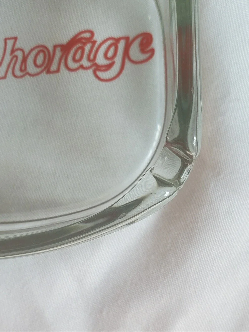 The Anchorage Vintage Clear Glass Ashtray with Red Script Logo Retro MCM EUC